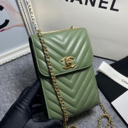 Chanel Chevron Trendy Cc Phone Olive Bag For Women 18cm/7in