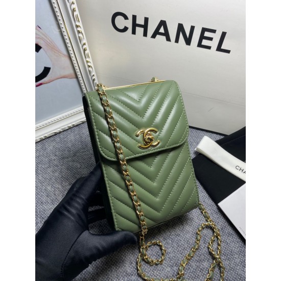 Chanel Chevron Trendy Cc Phone Olive Bag For Women 18cm/7in