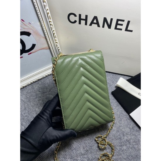 Chanel Chevron Trendy Cc Phone Olive Bag For Women 18cm/7in