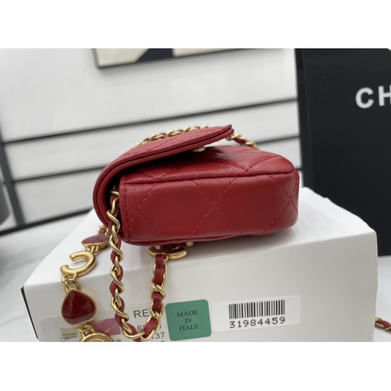 Chanel Classic Distressed Red For Women, Women’s Bags 4.7in/12cm