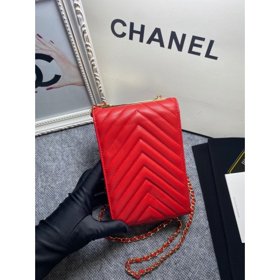 Chanel Chevron Trendy Cc Phone Red Bag For Women 18cm/7in