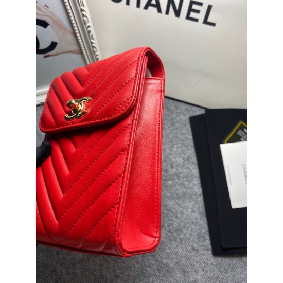 Chanel Chevron Trendy Cc Phone Red Bag For Women 18cm/7in