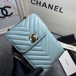 Chanel Chevron Trendy Cc Phone Light Blue Bag For Women 18cm/7in