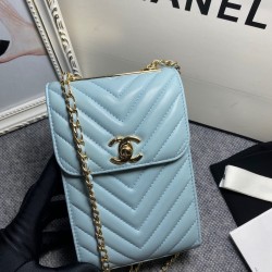 Chanel Chevron Trendy Cc Phone Light Blue Bag For Women 18cm/7in