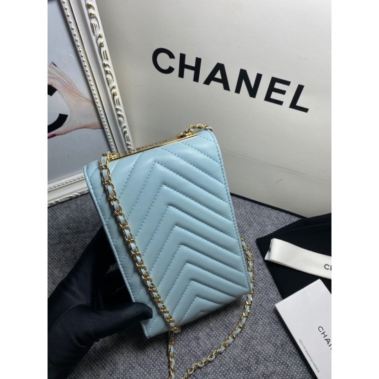 Chanel Chevron Trendy Cc Phone Light Blue Bag For Women 18cm/7in