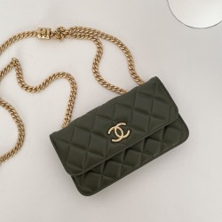 Chanel Wallet With Strap Dark Green For Women, Women’s Bags 6.7in/17cm