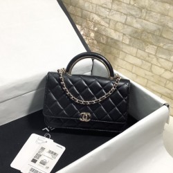 Chanel Hand-Held Oblique Cross Bag Black For Women, Women’s Bags 6.7in/19cm