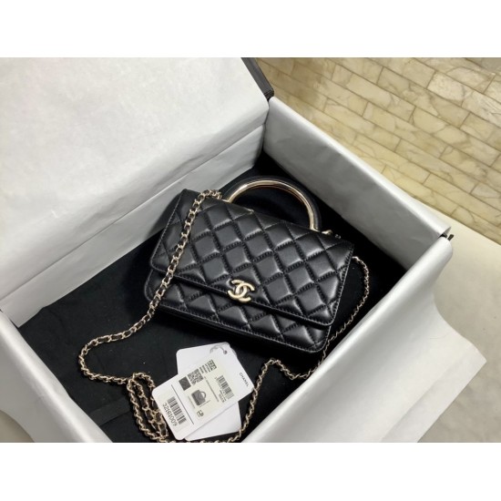 Chanel Hand-Held Oblique Cross Bag Black For Women, Women’s Bags 6.7in/19cm