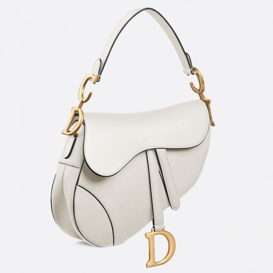 Dior Saddle Bag In White Grained Calfskin