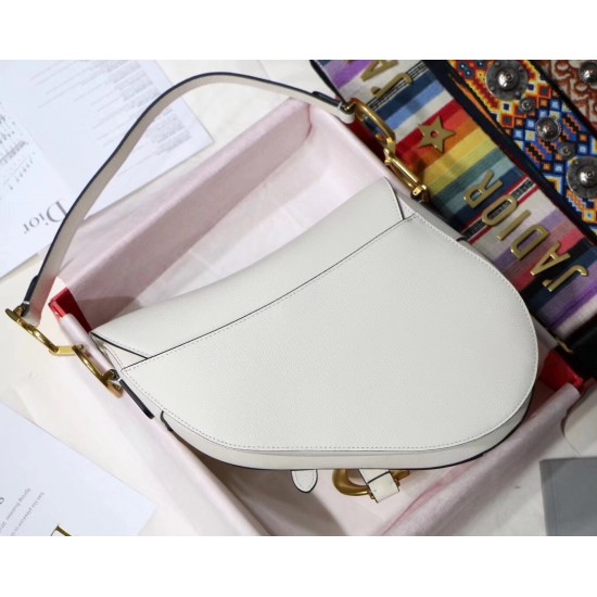 Dior Saddle Bag In White Grained Calfskin