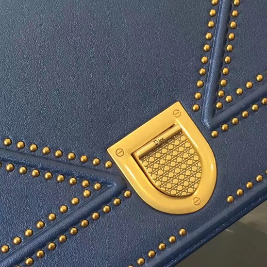 Dior Diorama Bag In Blue Studded Lambskin