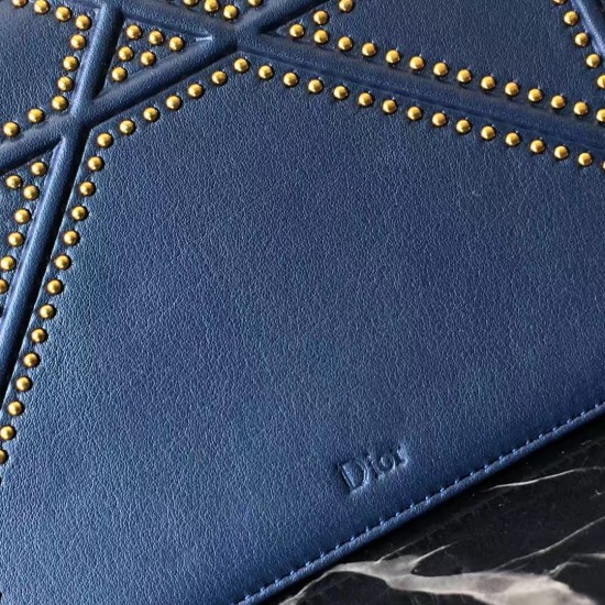 Dior Diorama Bag In Blue Studded Lambskin