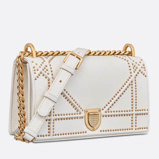 Dior Diorama Bag In White Studded Lambskin