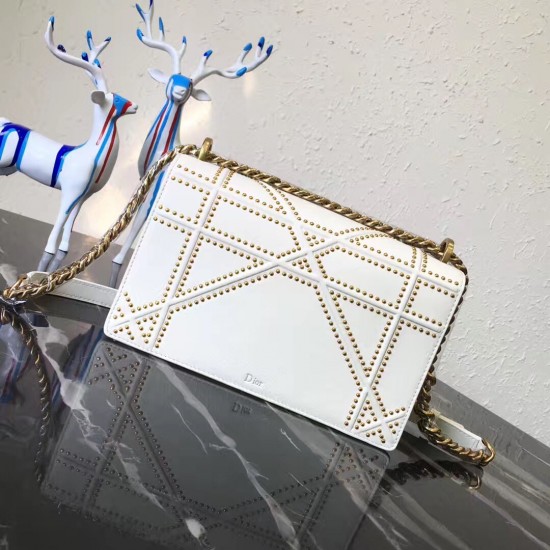 Dior Diorama Bag In White Studded Lambskin