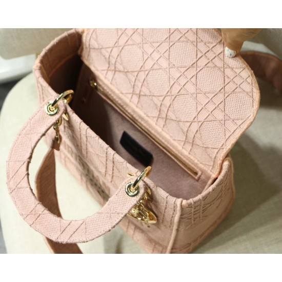 Dior Medium Lady D-Lite Bag In Pink Embroidered Canvas