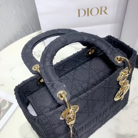 Dior Medium Lady D-Lite Bag In Black Embroidered Canvas