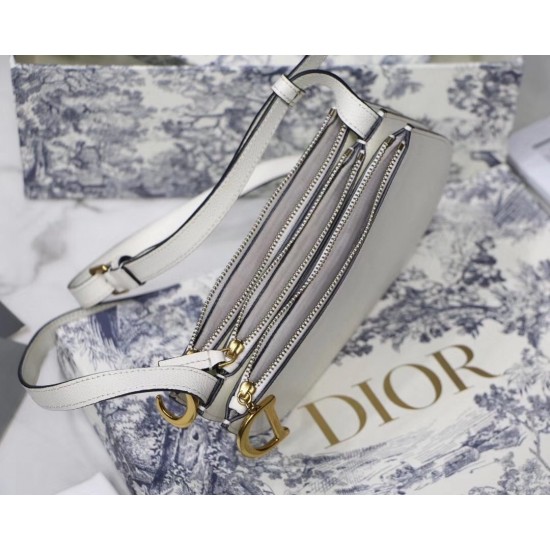 Dior Saddle Trio Pouch With Strap In White Calfskin