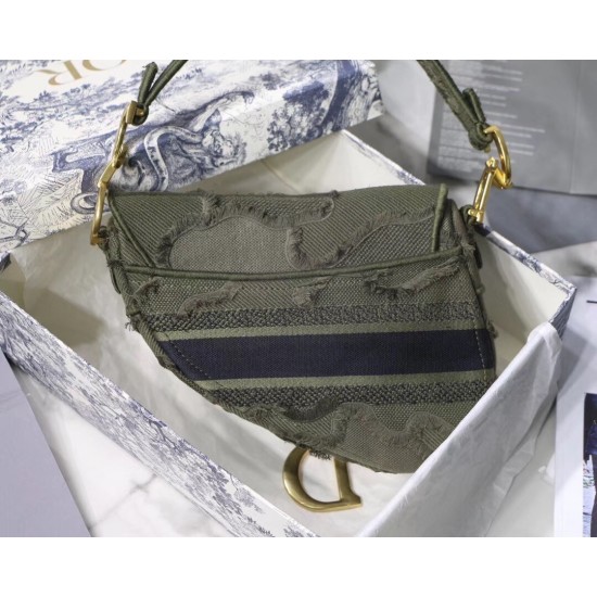 Dior Saddle Bag In Green Camouflage Canvas