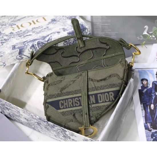 Dior Saddle Bag In Green Camouflage Canvas