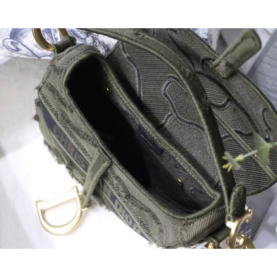 Dior Saddle Bag In Green Camouflage Canvas