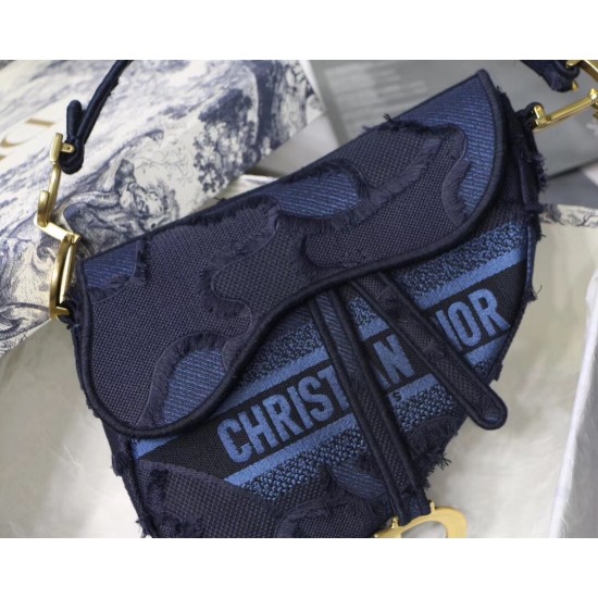 Dior Saddle Bag In Blue Camouflage Canvas