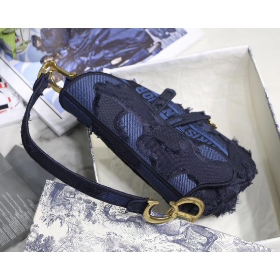 Dior Saddle Bag In Blue Camouflage Canvas