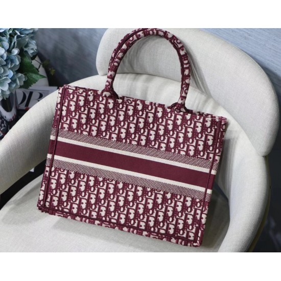 Dior Small Book Tote Bag In Bordeaux Oblique Canvas