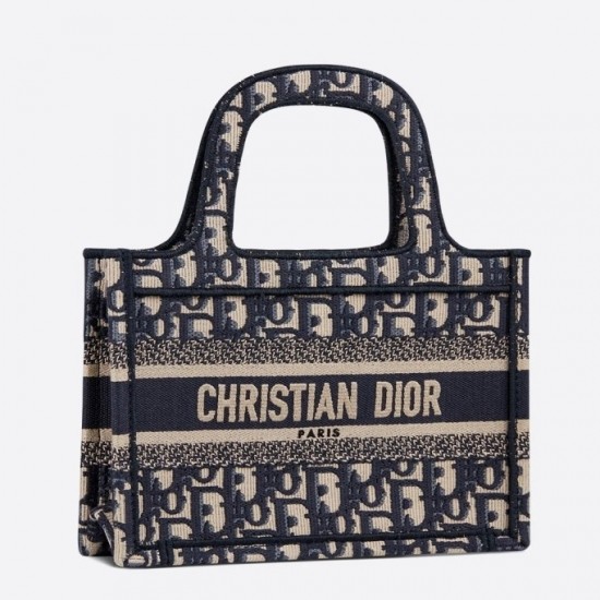 Dior Mini Book Tote Bag In Blue Oblique Canvas