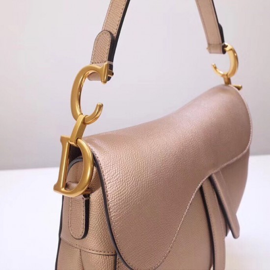 Dior Saddle Bag In Champagne Metallic Grained Calfskin