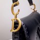 Dior Saddle Bag In Black Calfskin With Threaded Edges