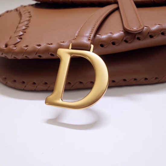 Dior Saddle Bag In Brown Calfskin With Threaded Edges