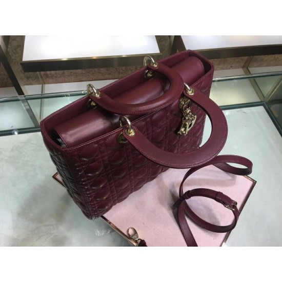 Dior Large Lady Dior Bag In Bordeaux Cannage Lambskin