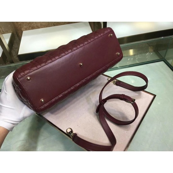 Dior Large Lady Dior Bag In Bordeaux Cannage Lambskin