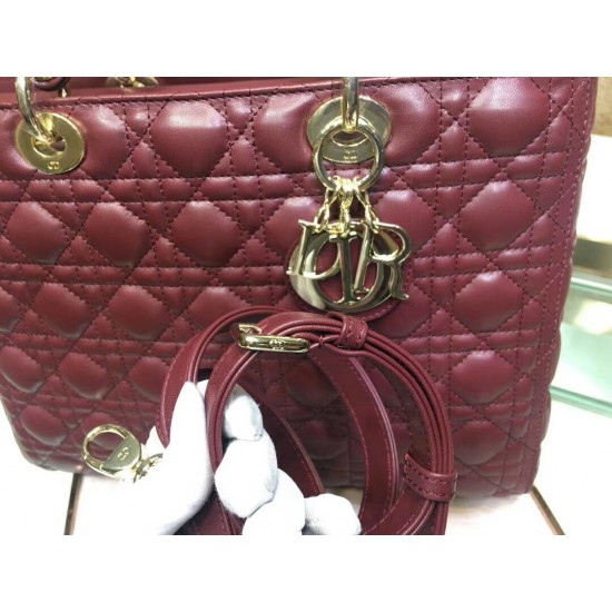 Dior Large Lady Dior Bag In Bordeaux Cannage Lambskin