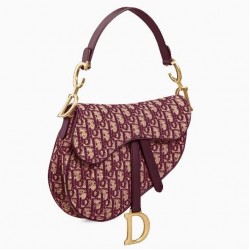 Dior Mini Saddle Bag In Bordeaux Oblique Jacquard Canvas