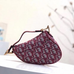 Dior Mini Saddle Bag In Bordeaux Oblique Jacquard Canvas