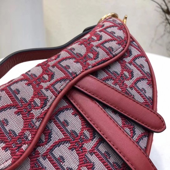 Dior Mini Saddle Bag In Bordeaux Oblique Jacquard Canvas