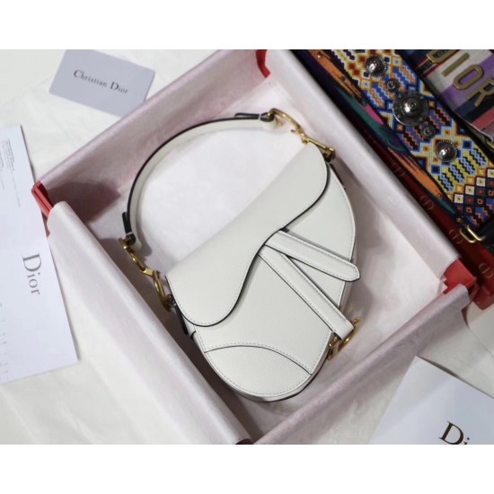 Dior Mini Saddle Bag In White Grained Calfskin