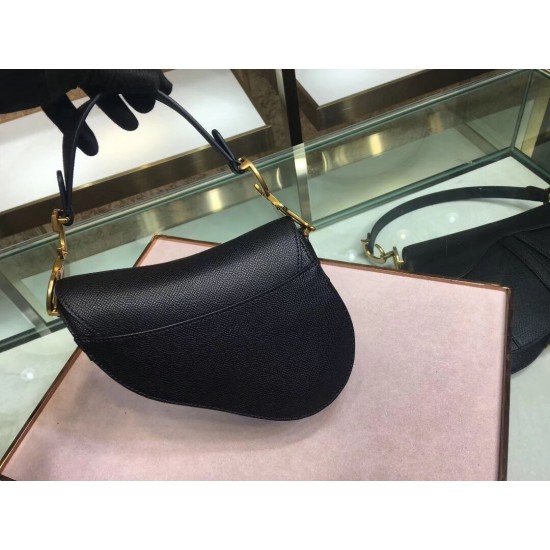 Dior Mini Saddle Bag In Black Grained Calfskin