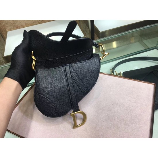 Dior Mini Saddle Bag In Black Grained Calfskin