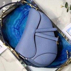 Dior Saddle Bag In Denim Blue Grained Calfskin