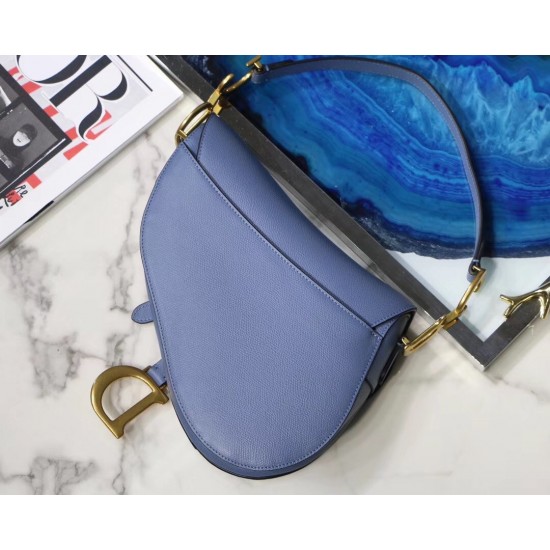 Dior Saddle Bag In Denim Blue Grained Calfskin