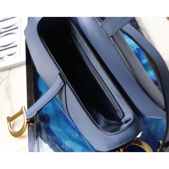 Dior Saddle Bag In Denim Blue Grained Calfskin