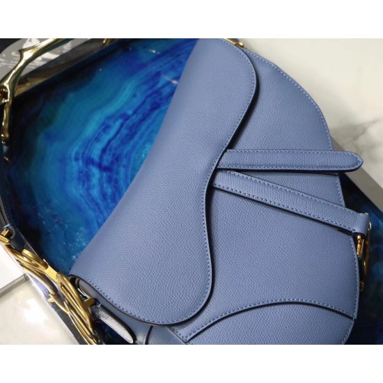 Dior Saddle Bag In Denim Blue Grained Calfskin