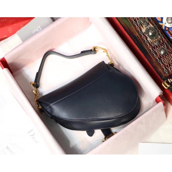 Dior Mini Saddle Bag In Blue Calfskin