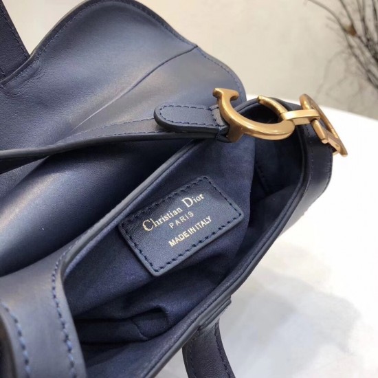 Dior Mini Saddle Bag In Blue Calfskin