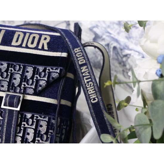 Dior Diorcamp Messenger Bag In Blue Oblique Embroidered Velvet