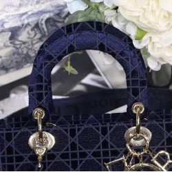 Dior Medium Lady D-Lite Bag In Blue Embroidered Velvet