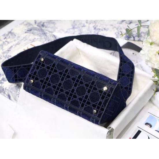 Dior Medium Lady D-Lite Bag In Blue Embroidered Velvet