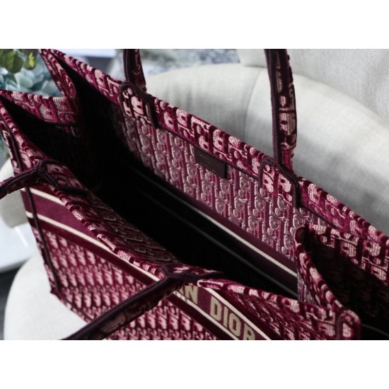 Dior Large Book Tote In Bordeaux Oblique Embroidered Velvet